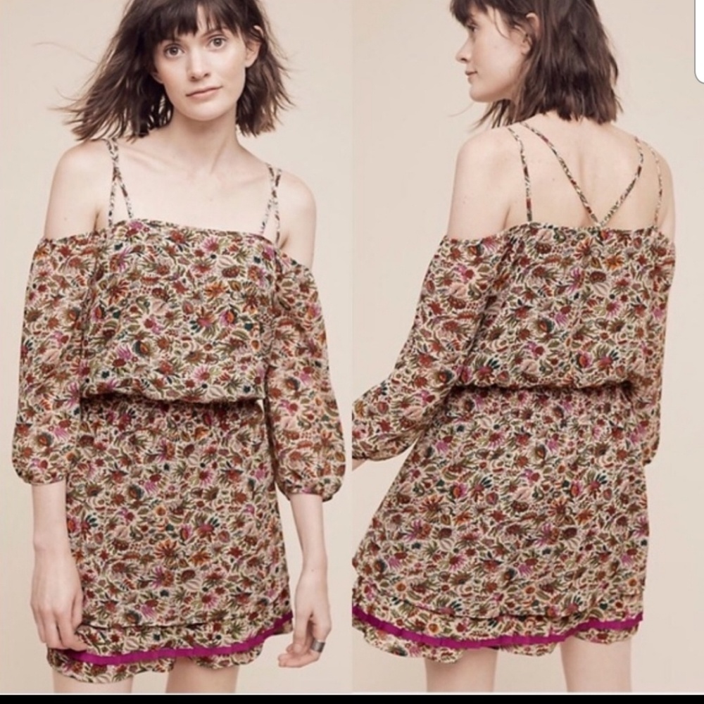 Anthropologie floreat cold shoulder floral dress